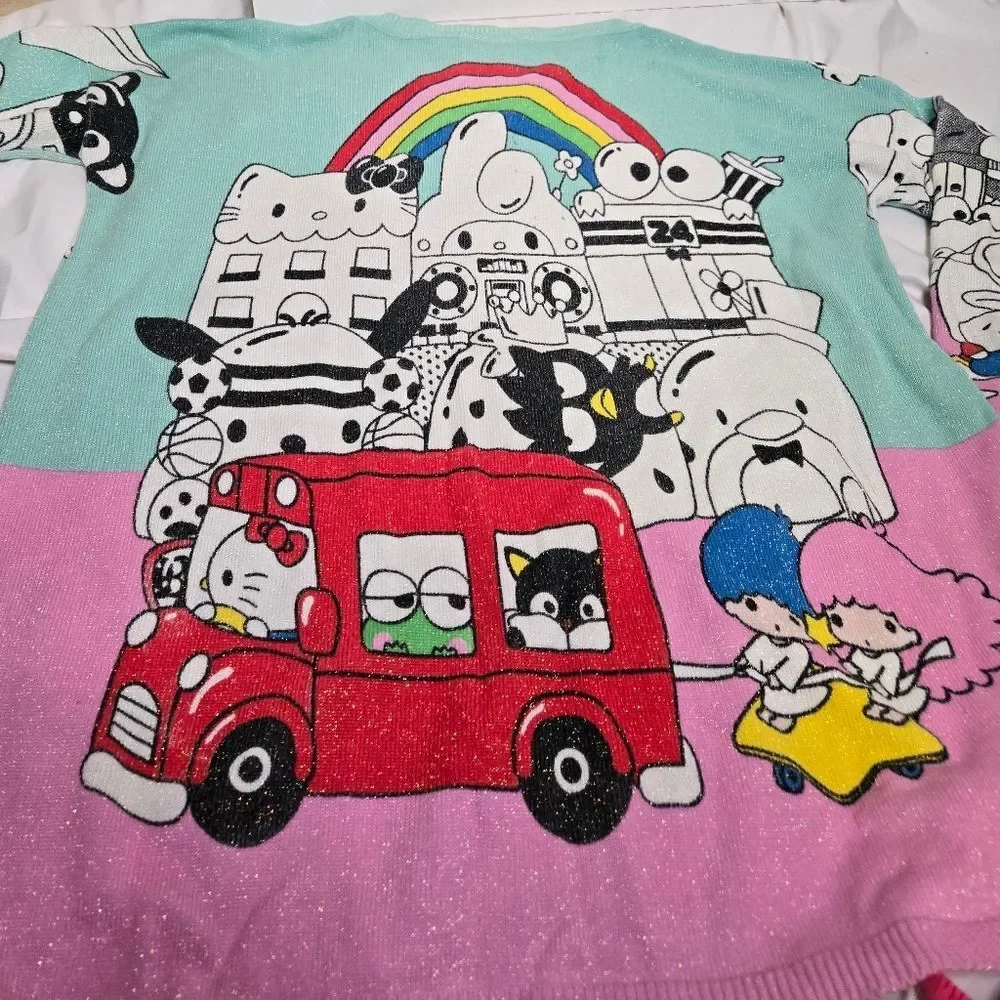 Hello Sanrio x JapanLA knit Hello Kitty metallic‎ oversized sparkle sweater RARE